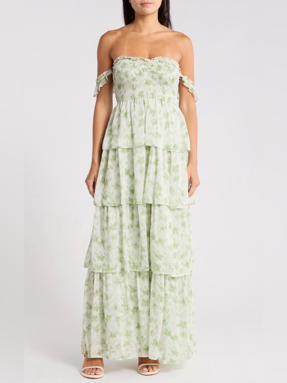 Beivy Chiffon Printed Maxi Dress in Sage